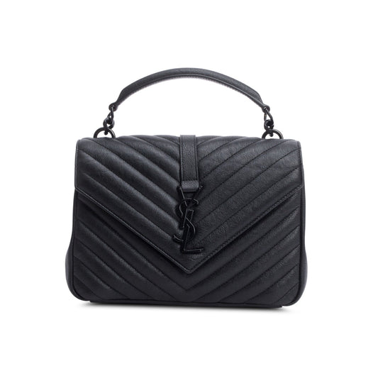Saint Laurent Black Leather Medium Chevron College Bag