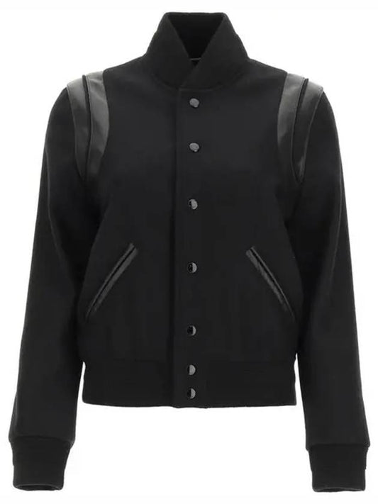 Luxury Saint Laurent Trending 2025 Women's Wool Varsity Bomber Jacket Black