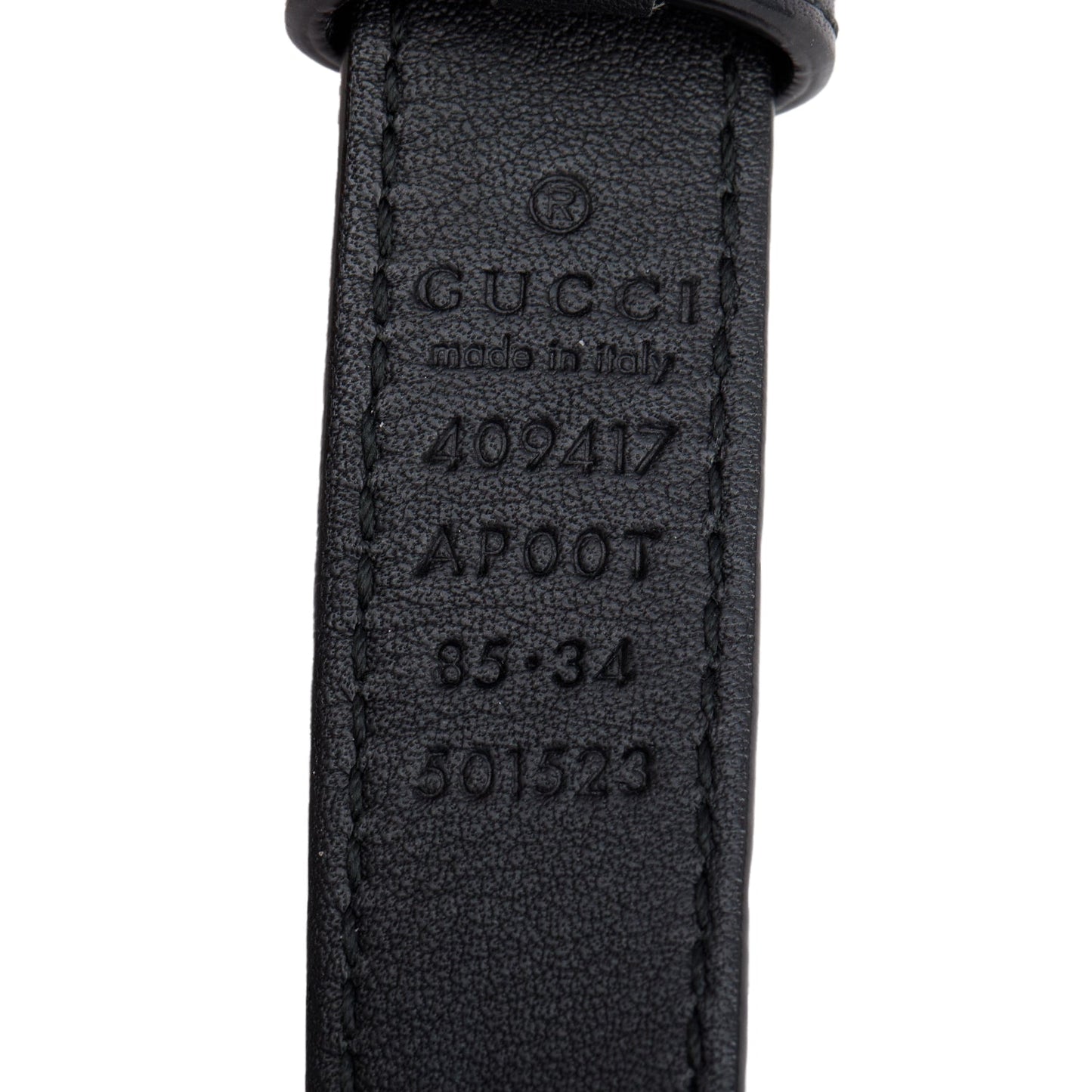 Gucci Black Leather GG Marmont Thin Belt, 85 34