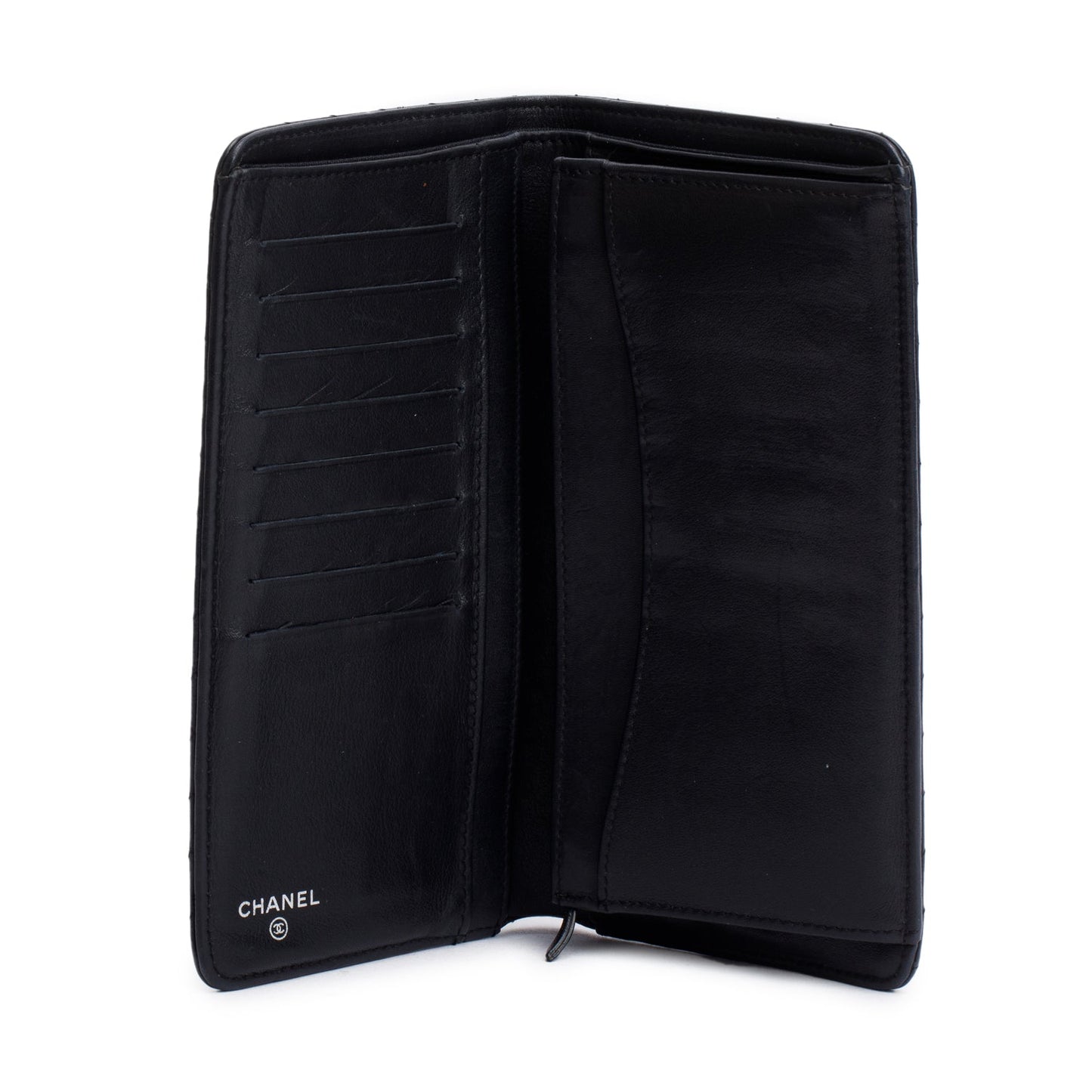 Chanel Black Lambskin Chevron Bi-Fold Wallet