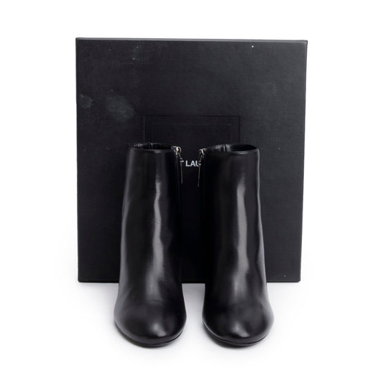 Saint Laurent Black Leather Lou Ankle Boots, Size 37