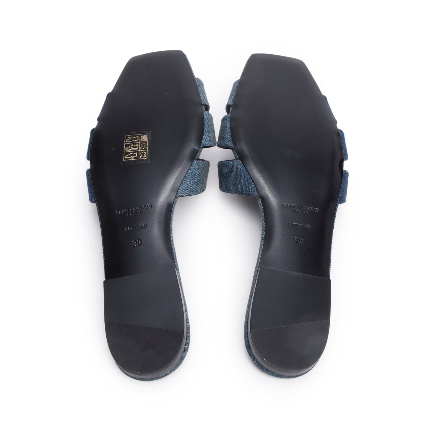 Saint Laurent Blue Denim Tribute Flat Slides , Size 39