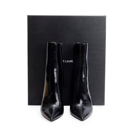 Saint Laurent Black Patent Leather Opyum Ankle Boots, Size 38