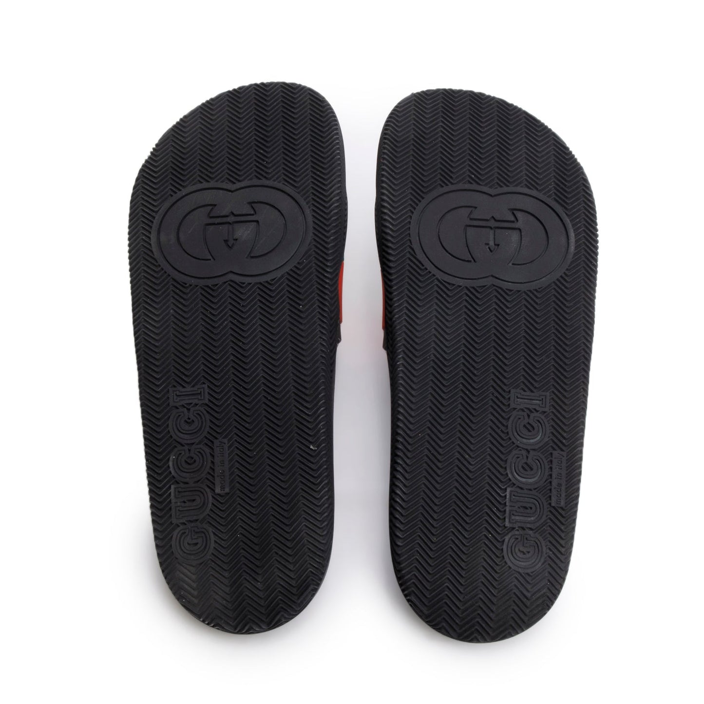 Gucci Black Green & Red Web Rubber Interlocking G Logo Slides, Men's Size 11
