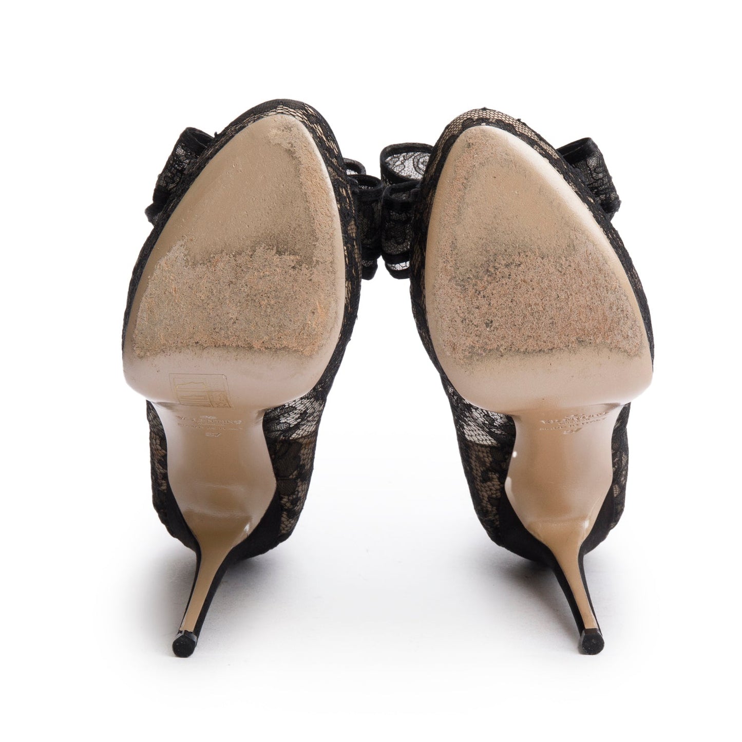 Valentino Black Lace Satin Couture Bow Peep-Toe Platform Pumps, Size 37