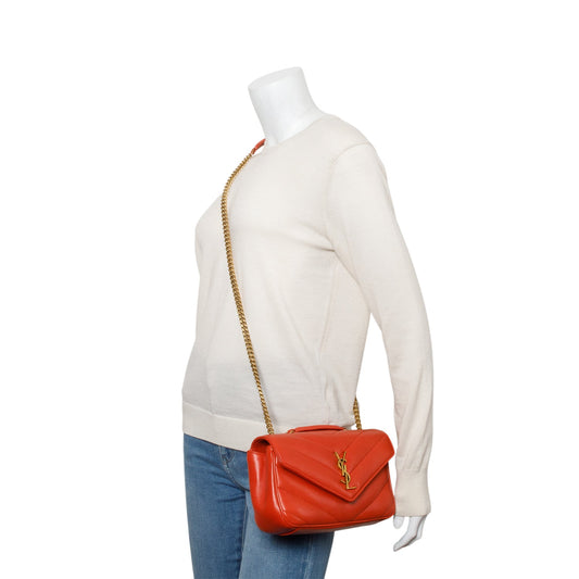 Saint Laurent 2024 Orange Lambskin Chevron Quilted Small LouLou Bag