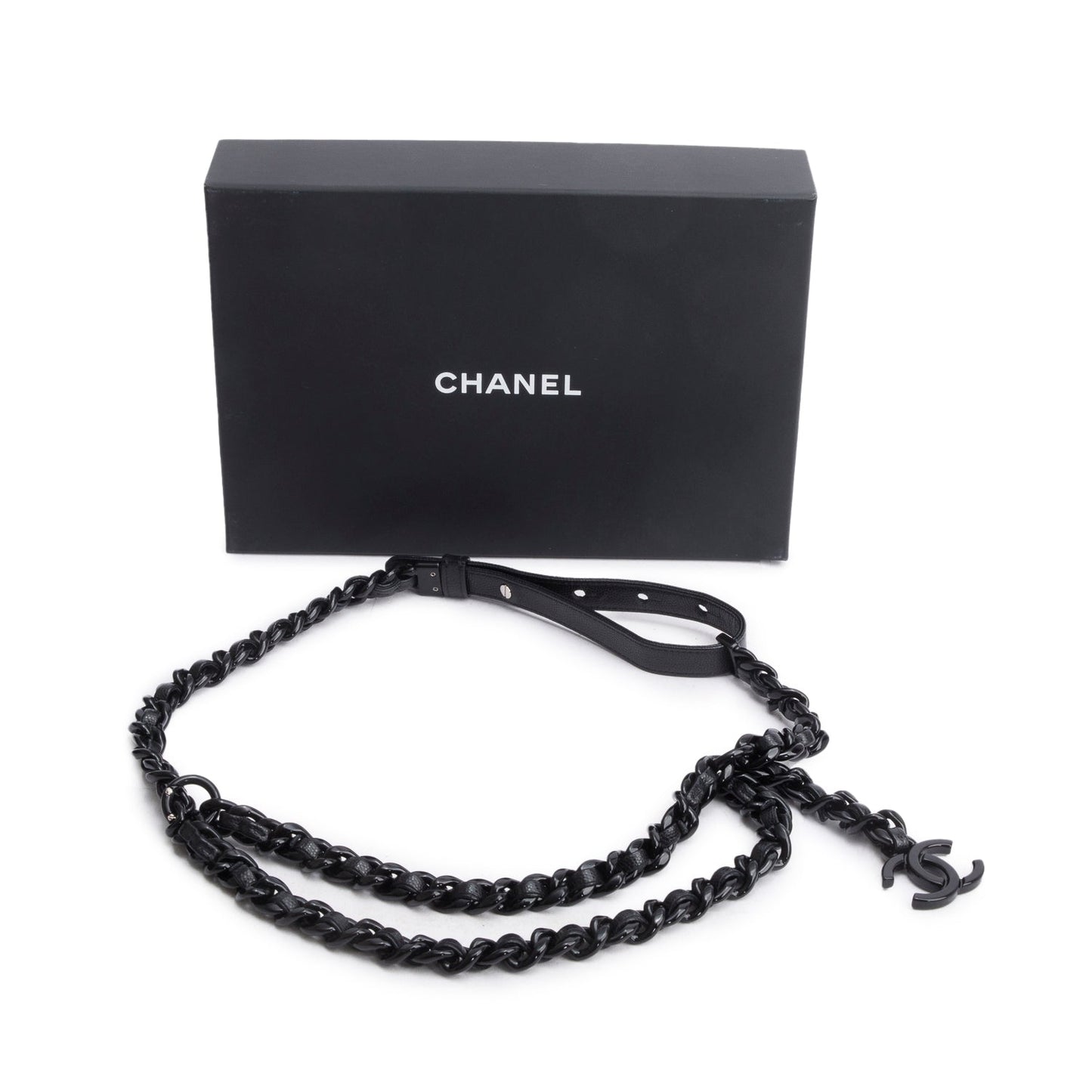 Chanel So Black CC Woven Caviar Leather Chain Link Belt