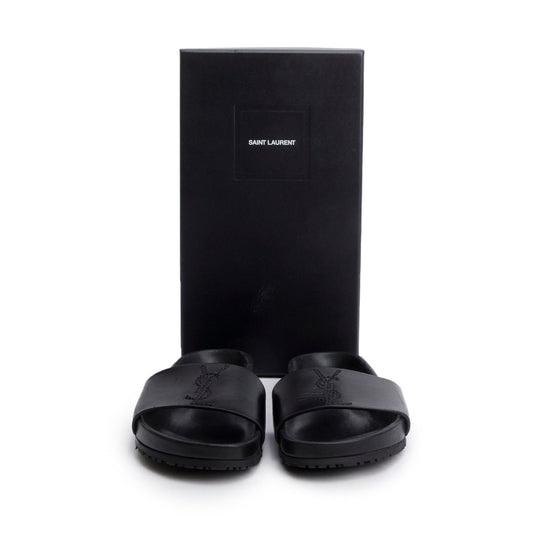 Saint Laurent Black Leather Jimmy Joan Slide Sandals, Size 39