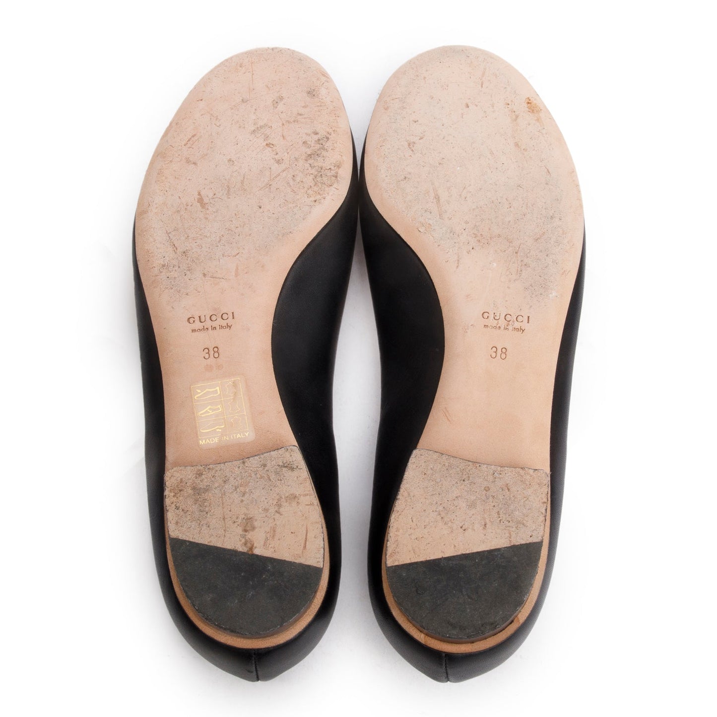 Gucci Black Leather Horsebit Accent Ballet Flats, Size 38