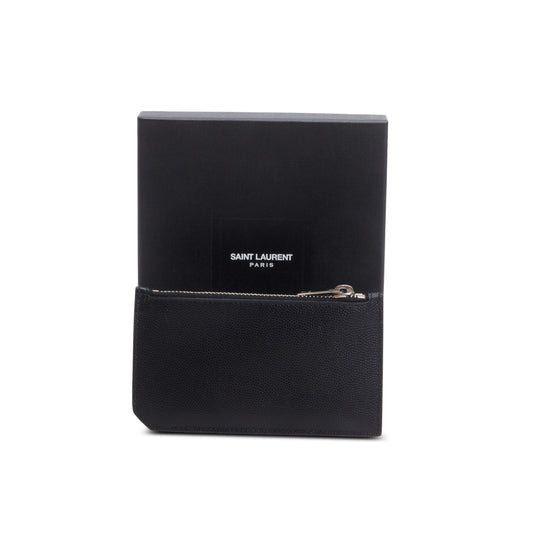 Saint Laurent Black Grain de Poudre Paris Fragments Zipped Card Case