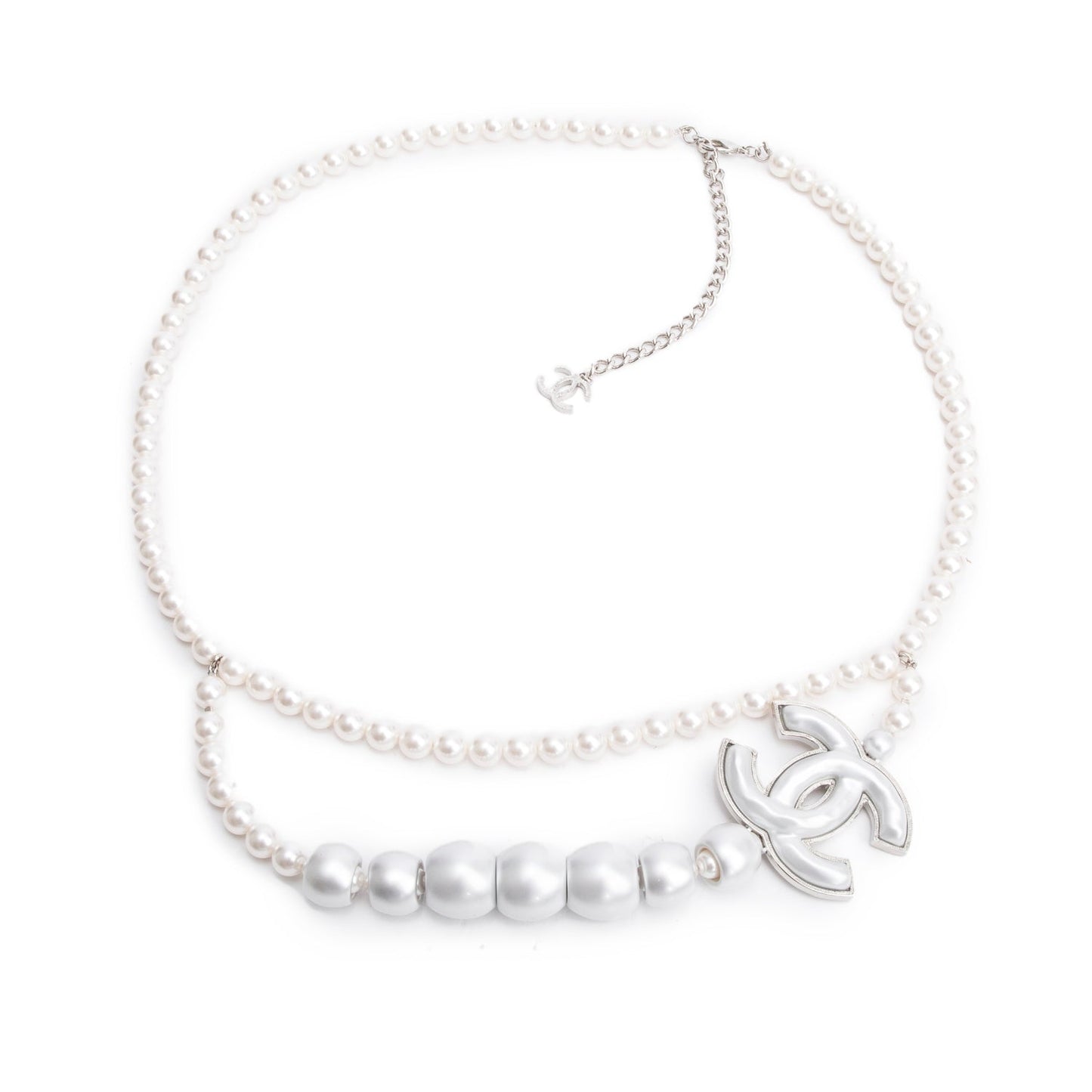 Chanel 2025 Palladium-Plated Faux Pearl CC Belt