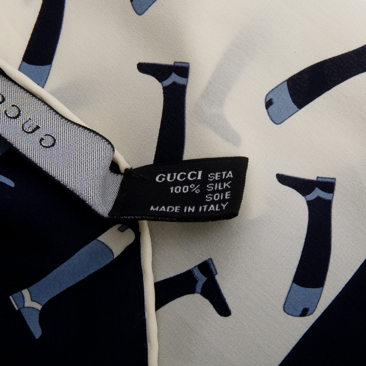 Gucci Navy/White Silk Riding Boot Print Scarf