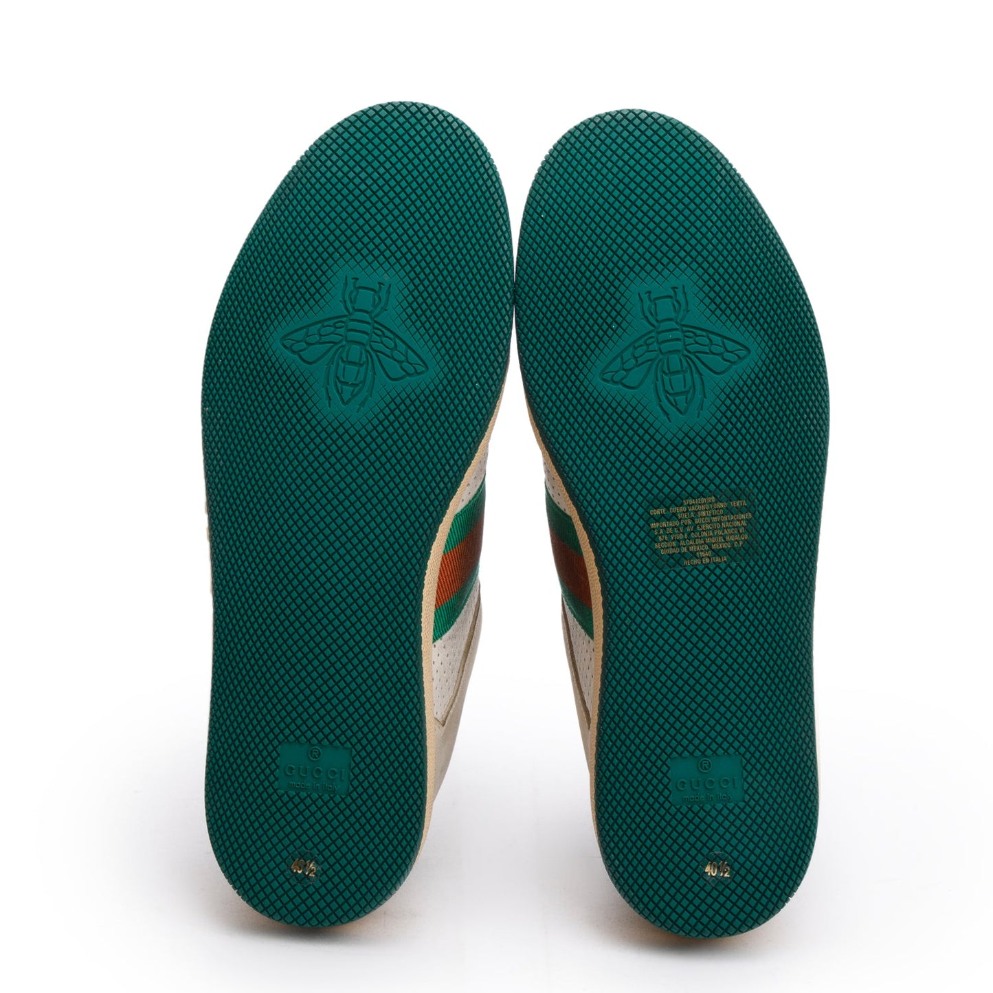 Gucci Beige, Green & White Leather Web Screener Sneakers, Men's Size 40.5