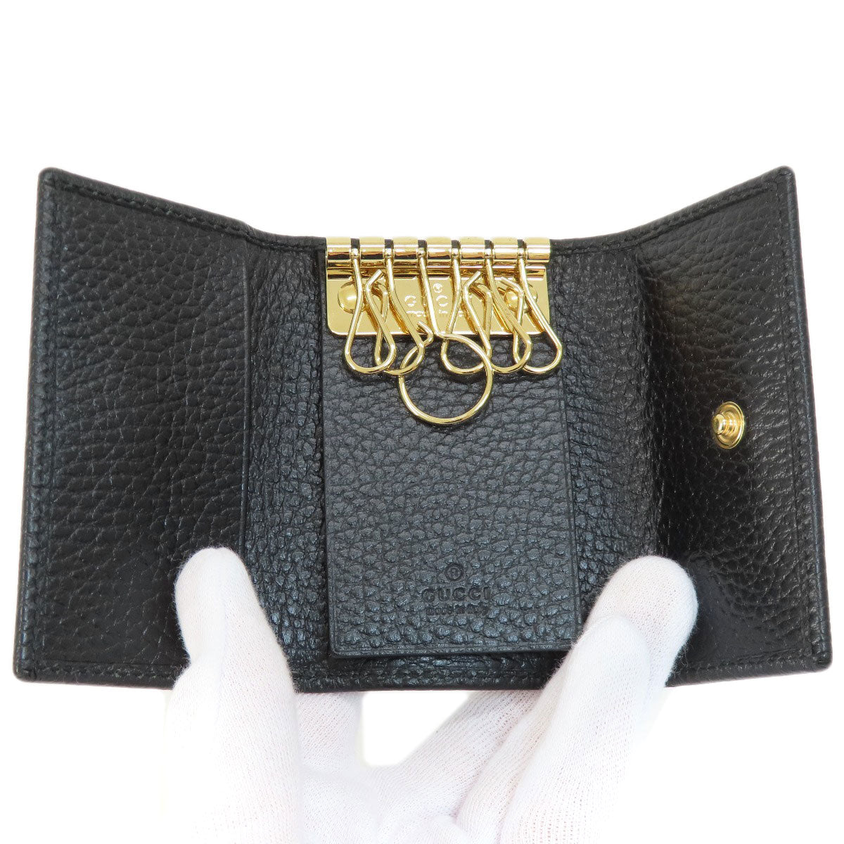 GUCCI Key case Key holder 456118 leather black GG Marmont Women