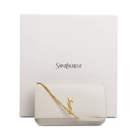 Saint Laurent 2024 White Smooth Leather Cassandre Phone Holder Bag
