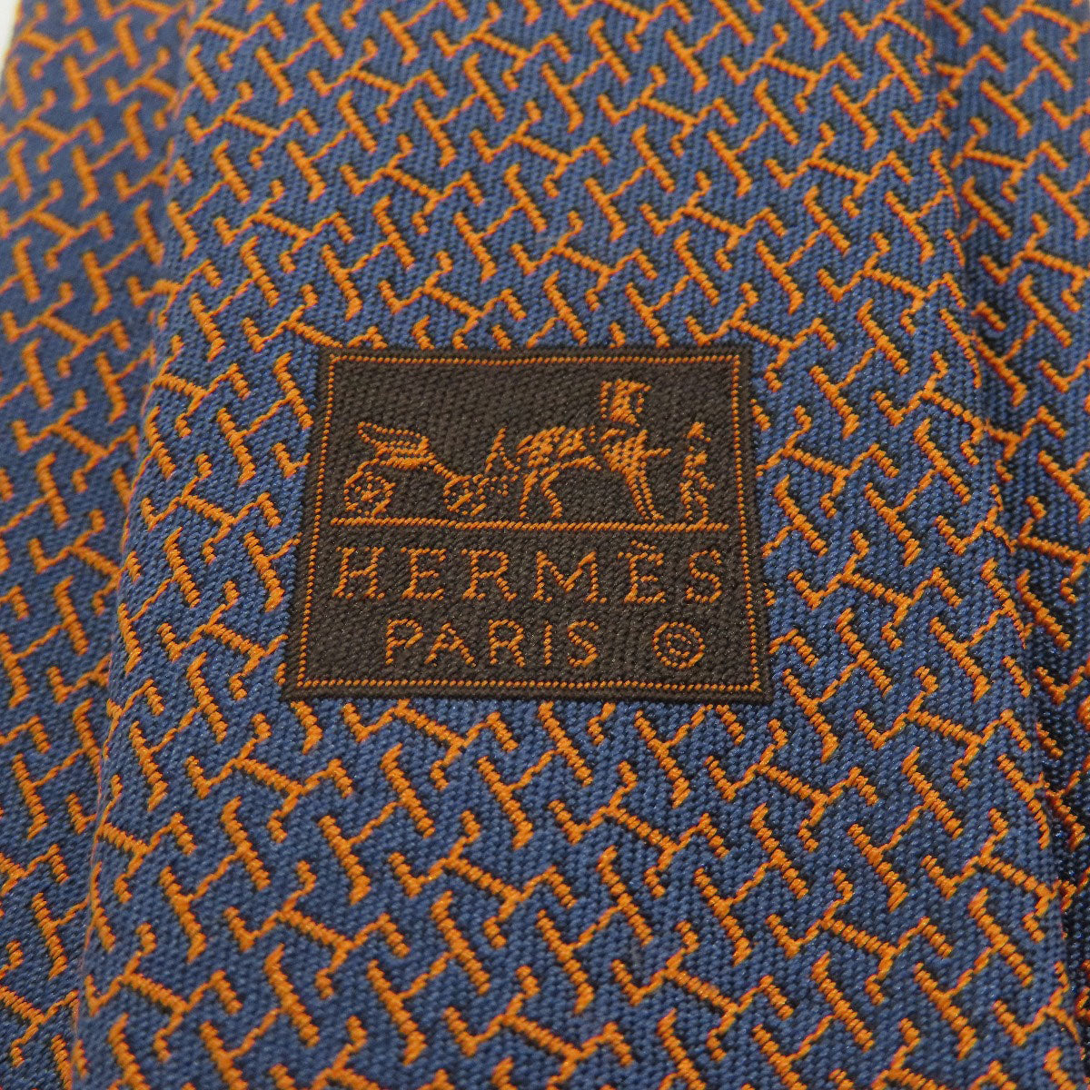 HERMES tie silk Navy Overall handle mens