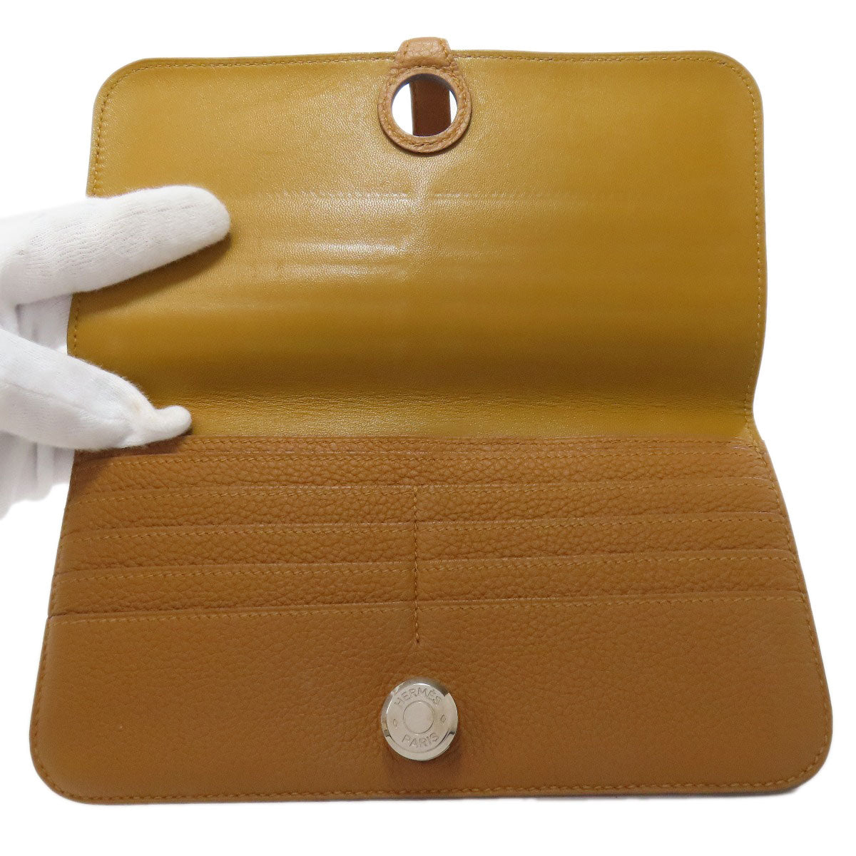HERMES Long Wallet Purse Taurillon Clemence Brown Dogon Long SilverMetal Women