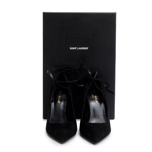 Saint Laurent Black Suede Lexi Ankle Strap Pumps, Size 39