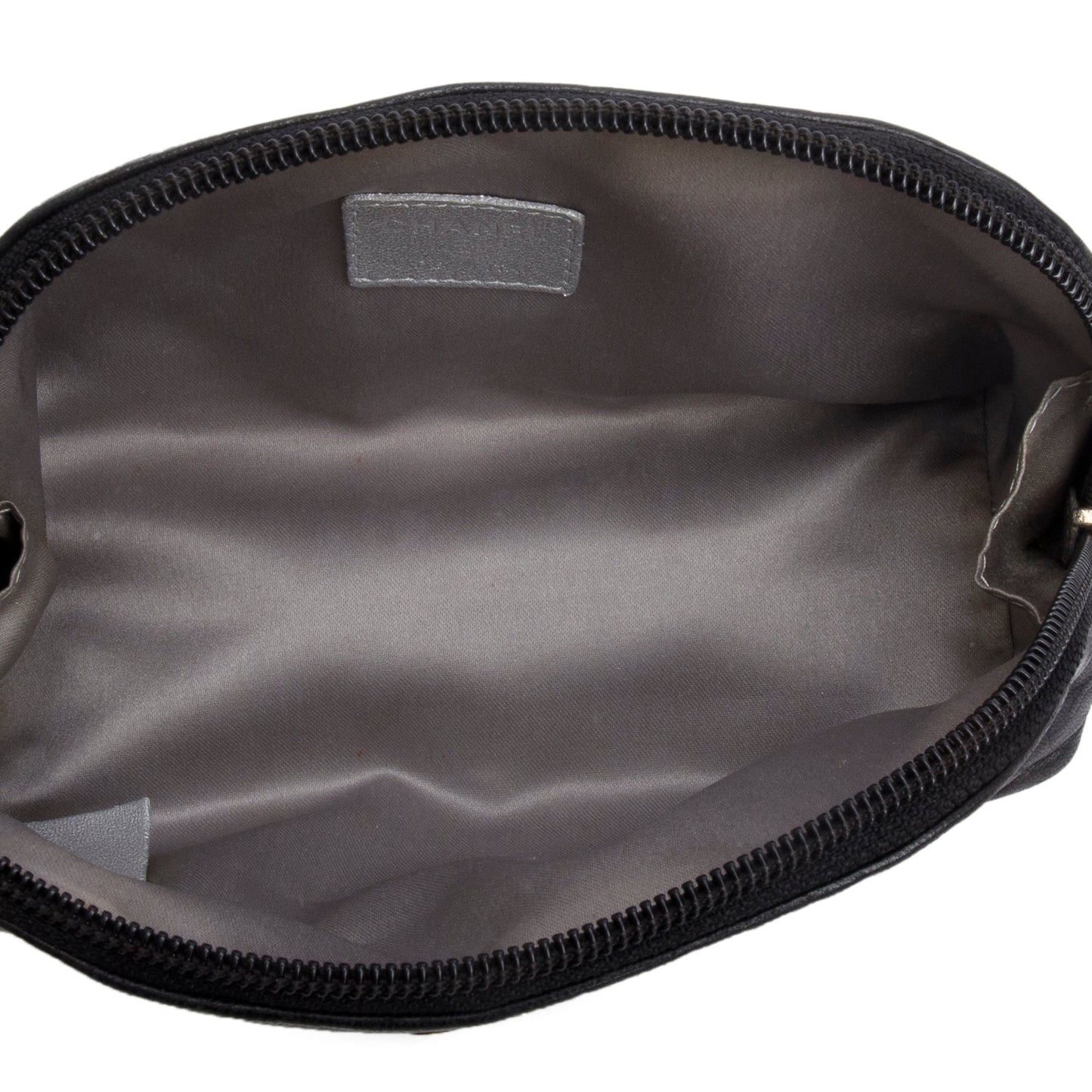 Chanel Black Lambskin Camellia Embossed Cosmetic Case