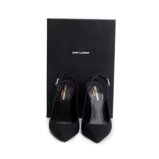 Saint Laurent Black Crepe Satin Opyum Crystal Slingback Pump, Size 39