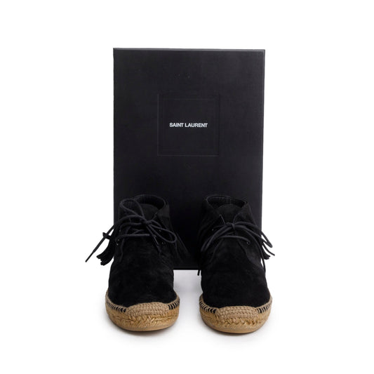 Saint Laurent Black Suede Fringe Espadrille, Size 38