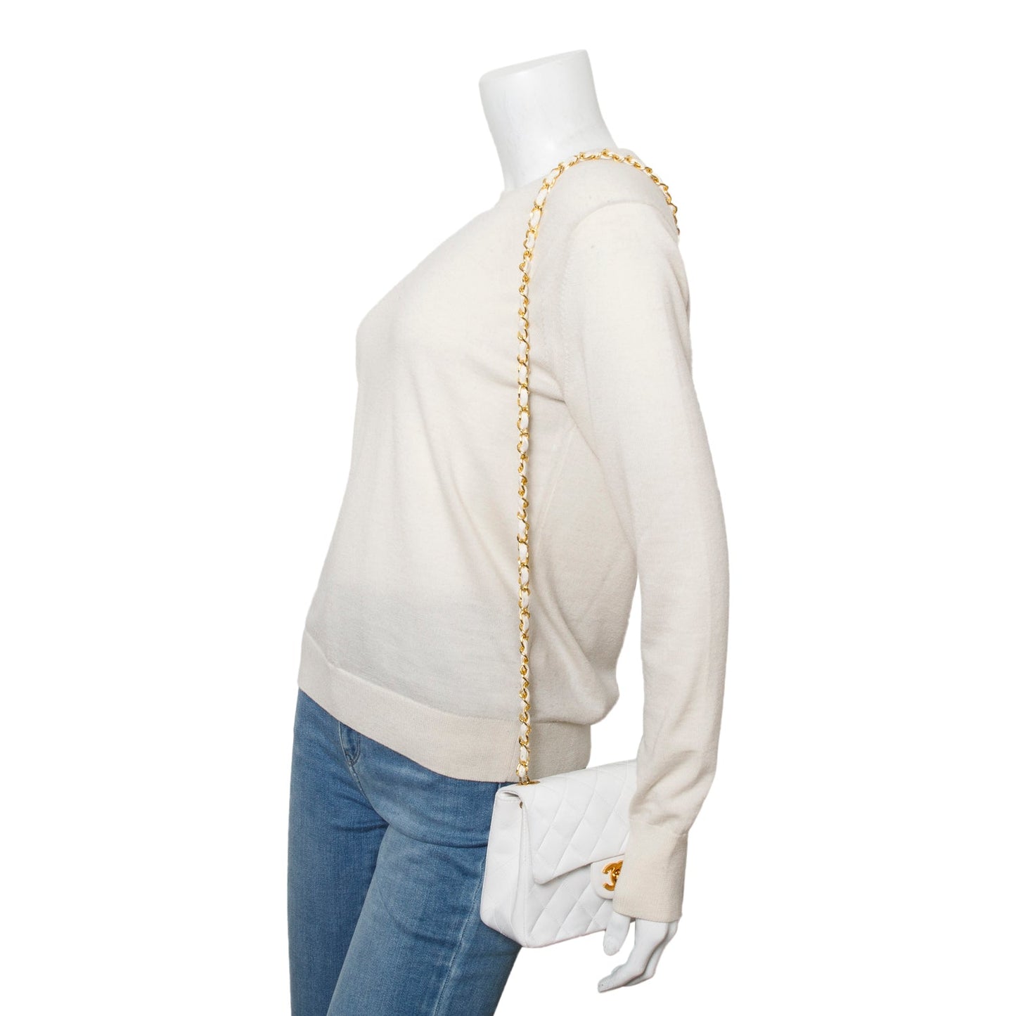 Chanel Vintage White Lambskin Quilted Mini Square Flap Bag
