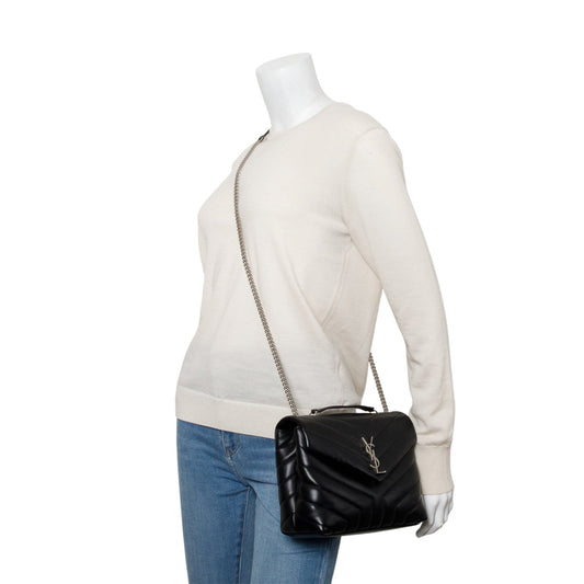Saint Laurent 2021 Black Y Chevron Leather Small LouLou Shoulder Bag