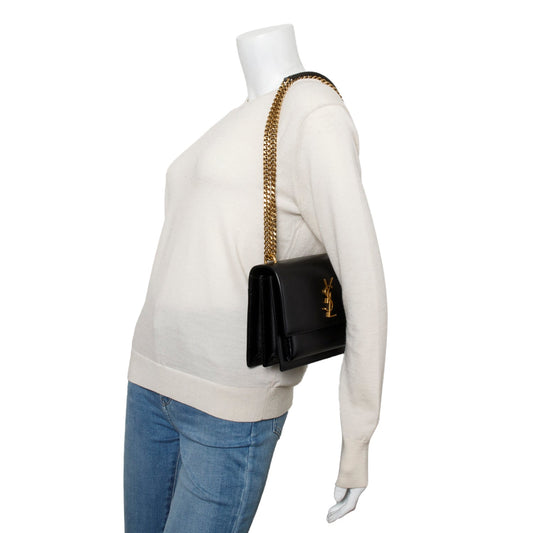 Saint Laurent 2021 Black Calfskin Leather Medium Sunset Shoulder Bag