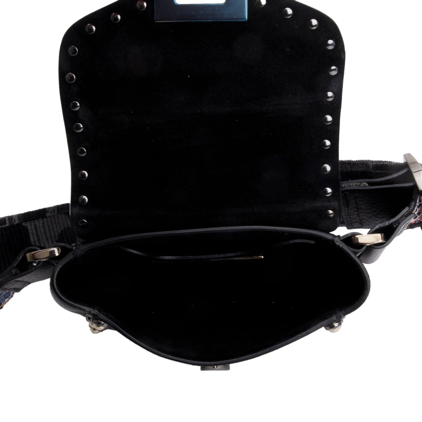 Valentino Black Leather Guitar Strap Rockstud Rolling Belt Bag