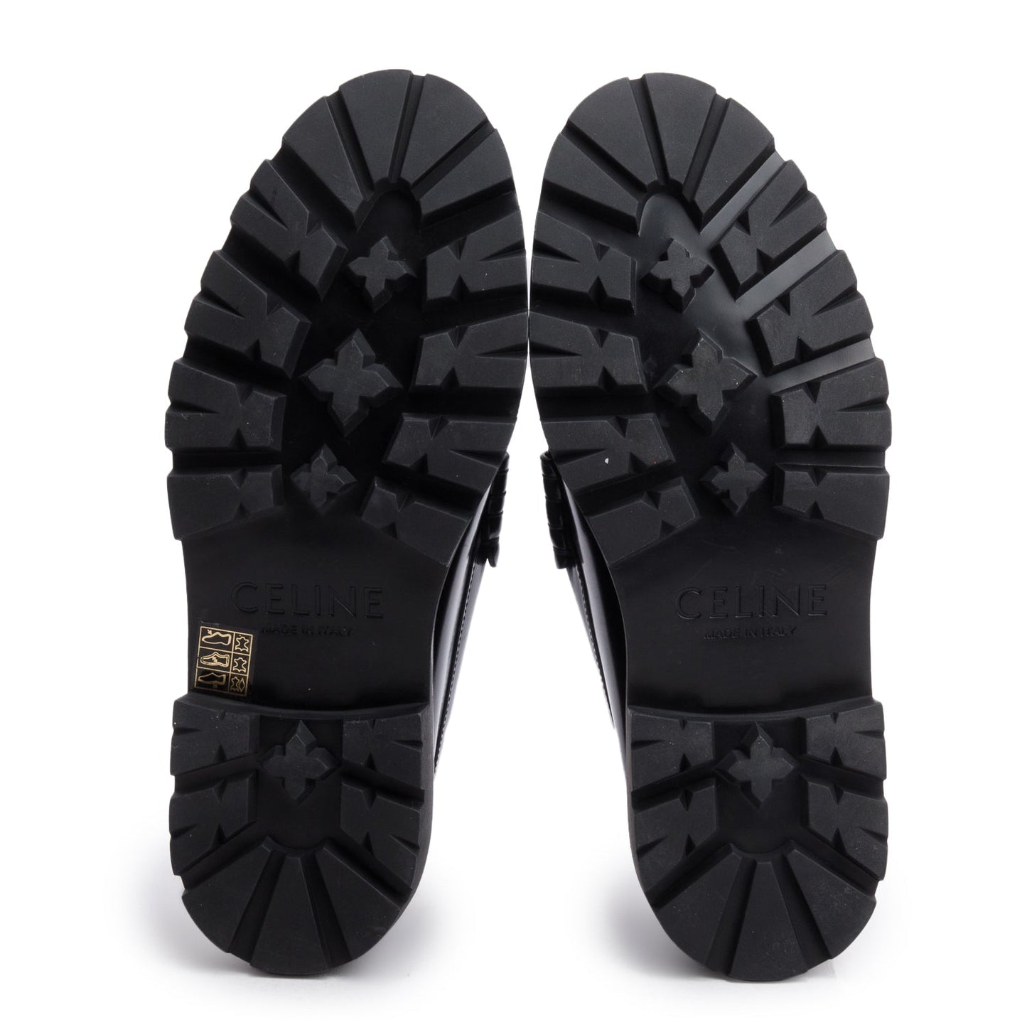 Celine Black Polished Bull Triomphe Chain Margaret Loafer, Size 41