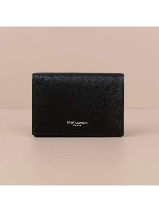 Luxury Saint Laurent Trending 2025 Business Flap in Grain De Poudre Embossed Leather Card Wallet Black