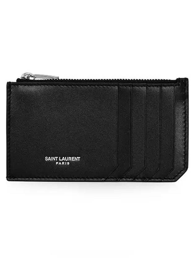 Luxury Saint Laurent Trending 2025 Lizard Pattern Embossed Fragment Zipper Card Wallet Black