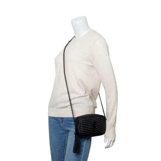 Saint Laurent Black Grain de Poudre Matelasse Mini Lou Camera Bag