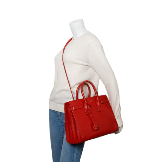 Saint Laurent Red Calfskin Leather Small Sac de Jour