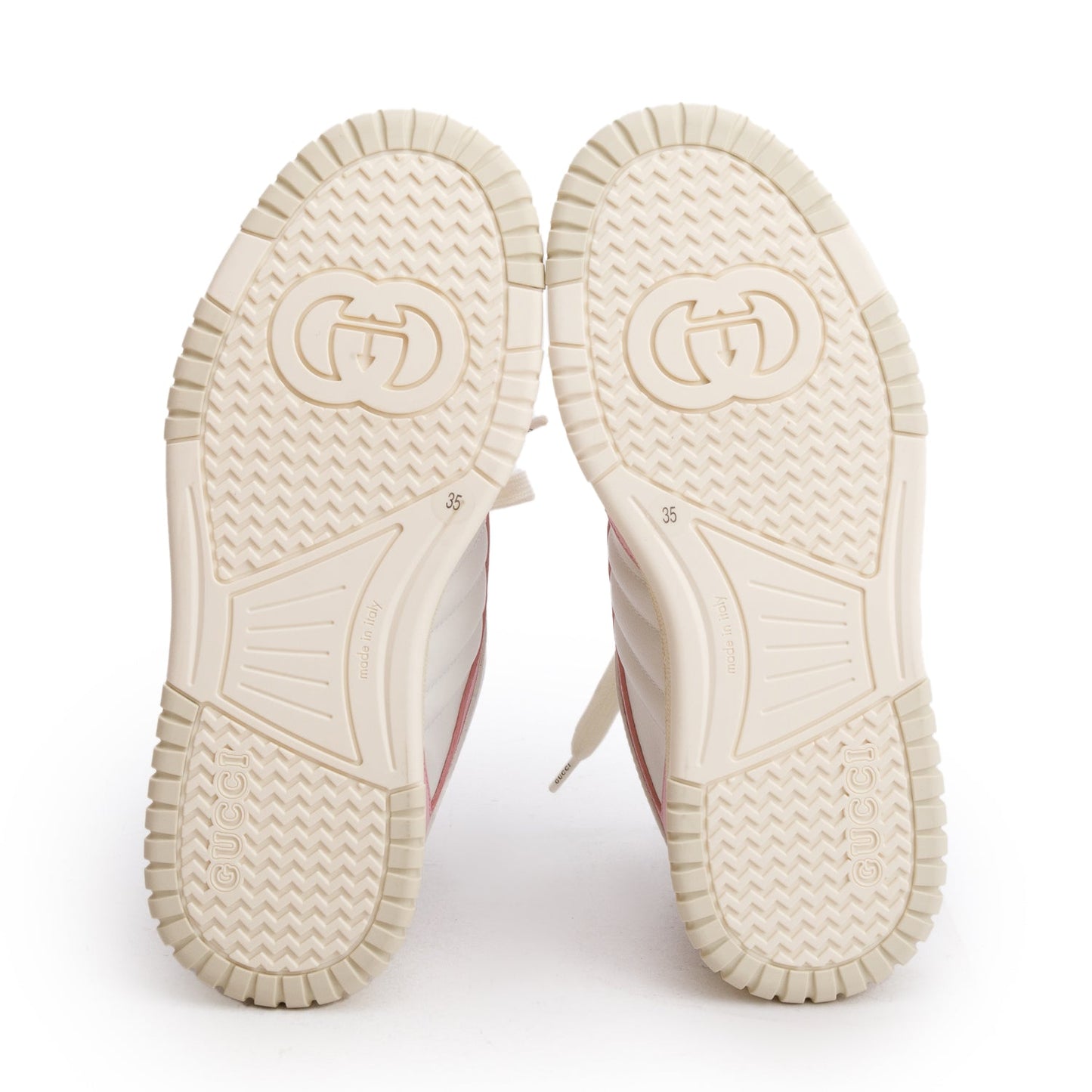 Gucci White Pink Leather Re-Web Sneakers, Size 35