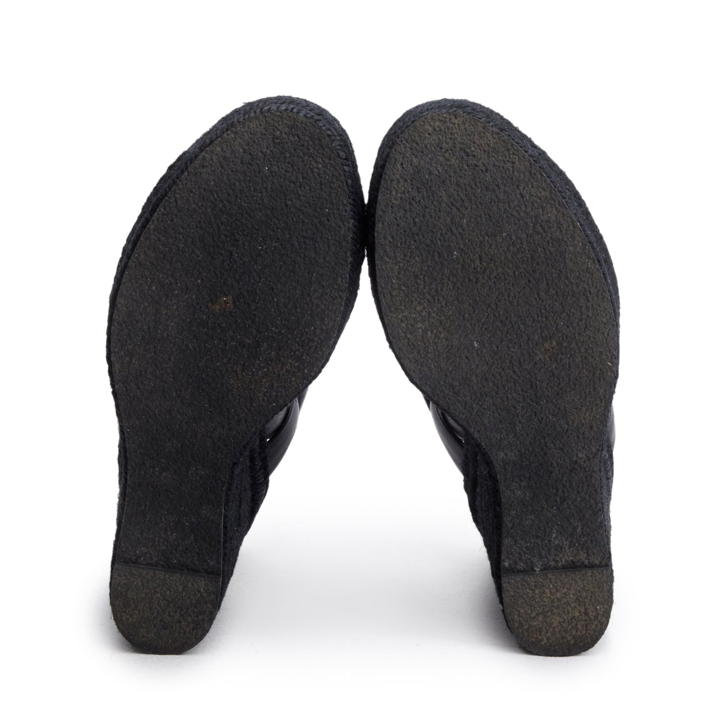 Saint Laurent Black Leather Tribute Espadrilles Wedge Sandals, Size 38