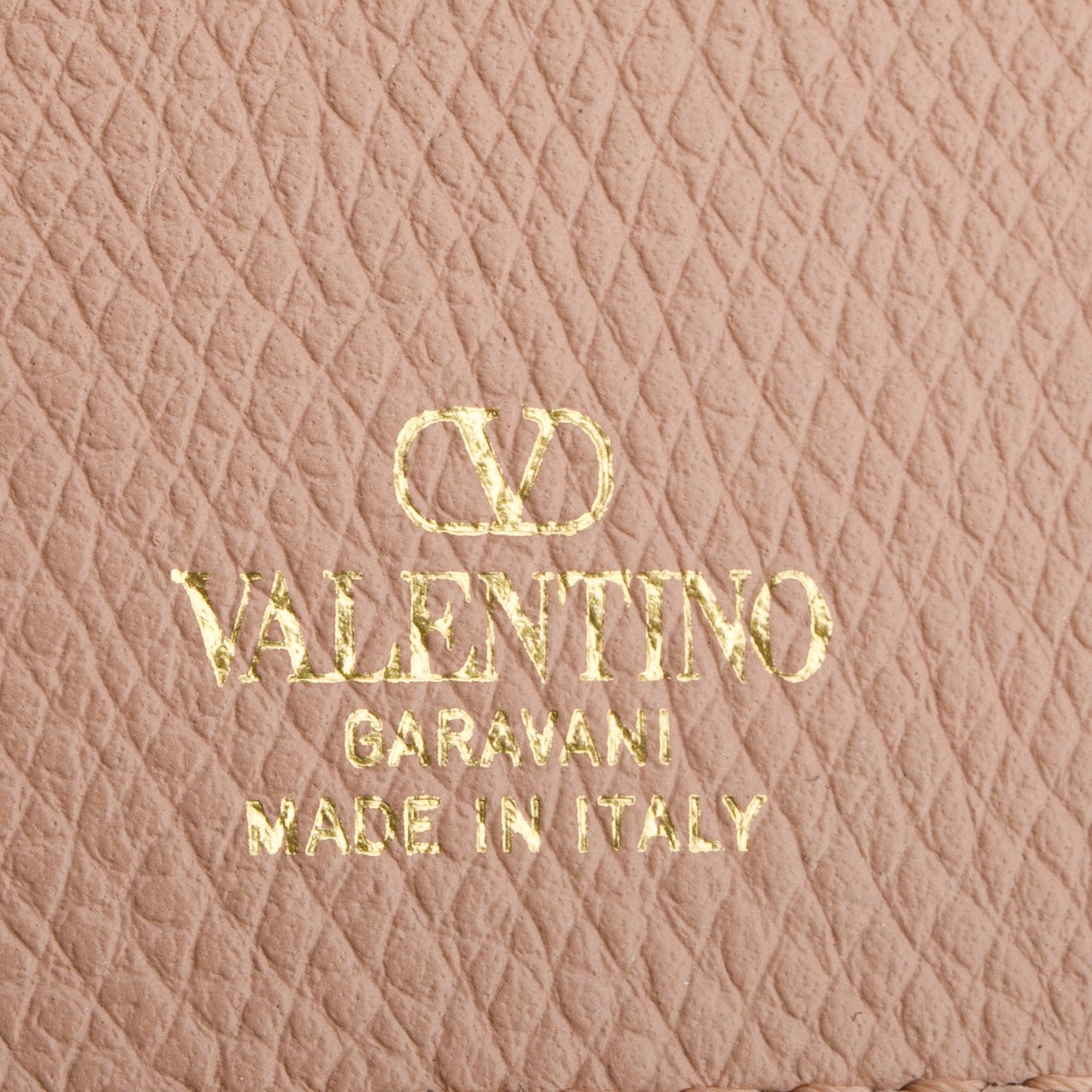 Valentino Beige Vlogo Grainy Calfskin Bi-Fold Wallet