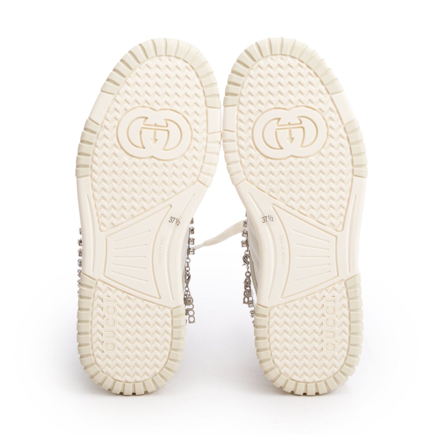 Gucci White Leather Re-Web Crystal Chain Sneakers, Size 37.5