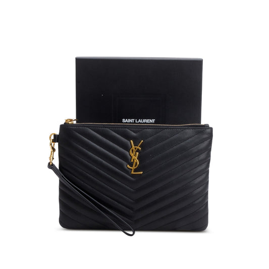 Saint Laurent Black Calfskin Matelasse Monogram Cassandre A5 Pouch