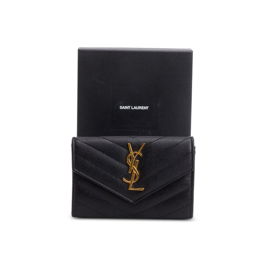 Saint Laurent 2020 Black Grain De Poudre Cassandre Matelasse Small Envelope Wallet