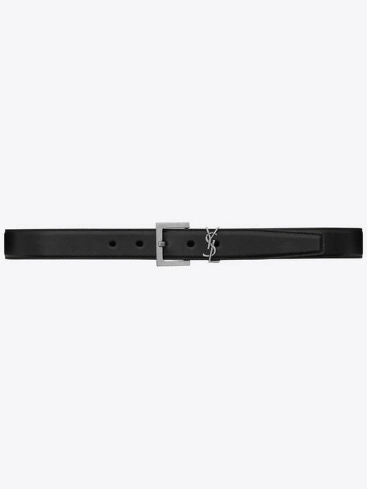Luxury Saint Laurent Trending 2025 Women's Monogram Square Grain Leather Belt Black