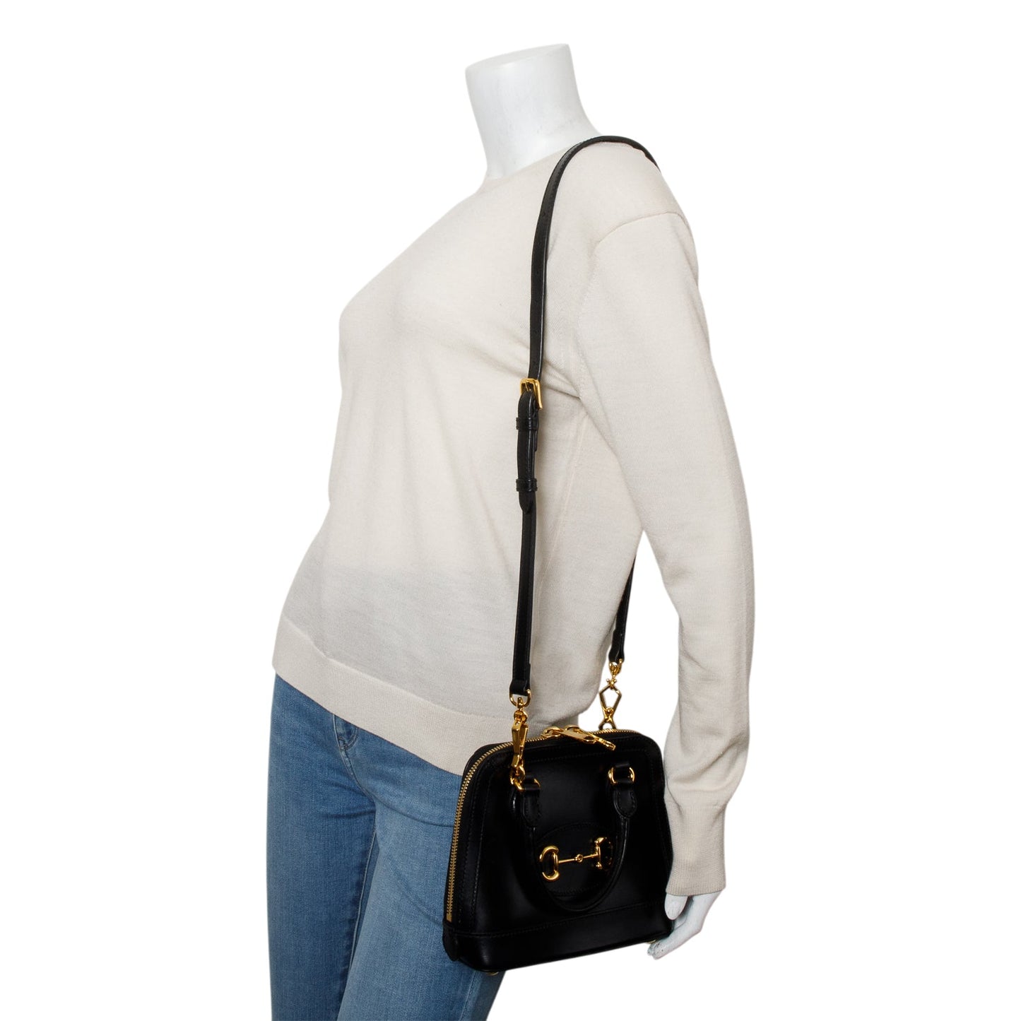 Gucci Black Azalea Calfskin Mini Horsebit 1955 Top Handle Bag