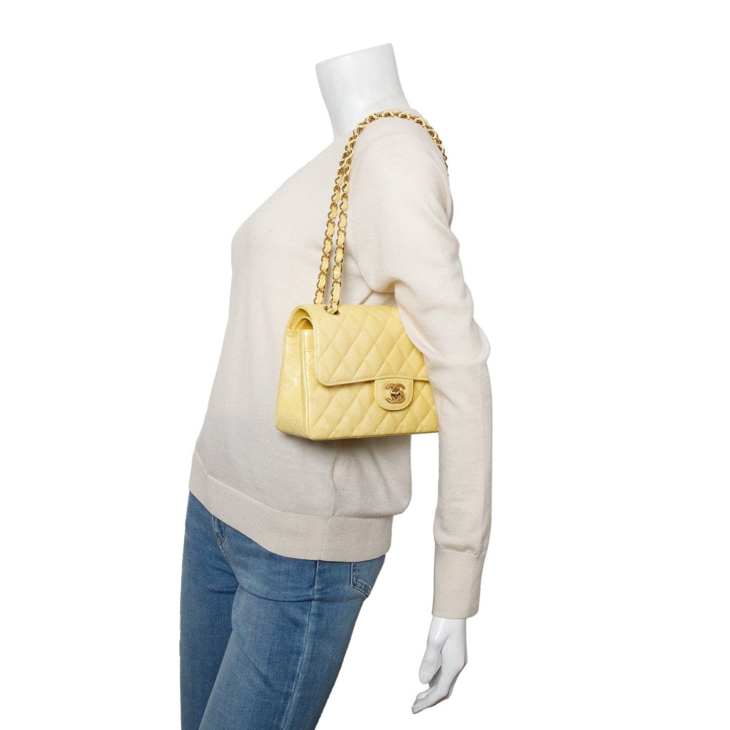 Chanel Yellow Iridescent Caviar Quilted Leather Small Double Flap Bag