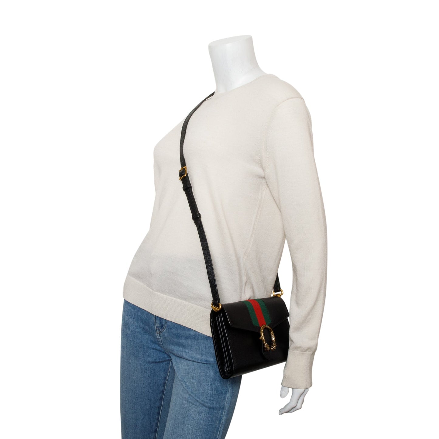 Gucci Black Calfskin Web Mini Dionysus Wallet on Chain