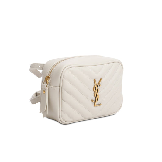 Saint Laurent 2020 White Chevron Leather Lou Camera Belt Bag