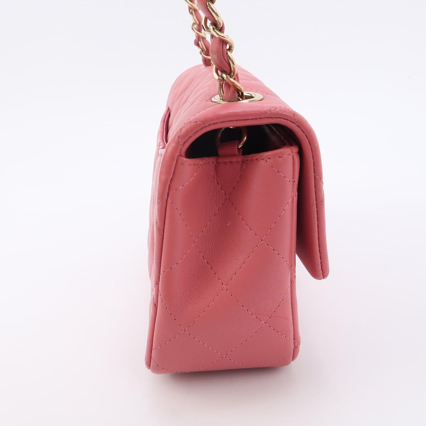 Chanel Classic Flap Rectangular Mini Pink Lambskin Leather Gold Hardware with Charms