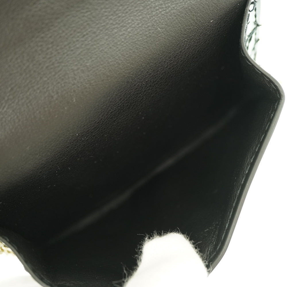 Dior Shoulder Bag Patent leather black Chain Card Case Coin Case Wallet Women