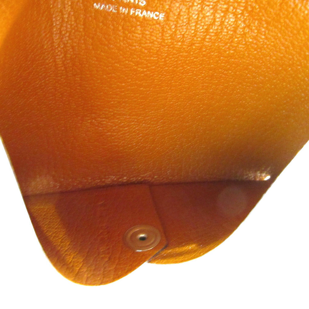 HERMES Card Case Shave Brown Calvi Women