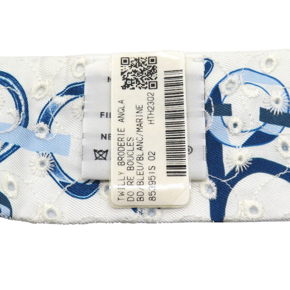 HERMES scarf silk blue Twilly de les Boucles Broderie Anglaise Women
