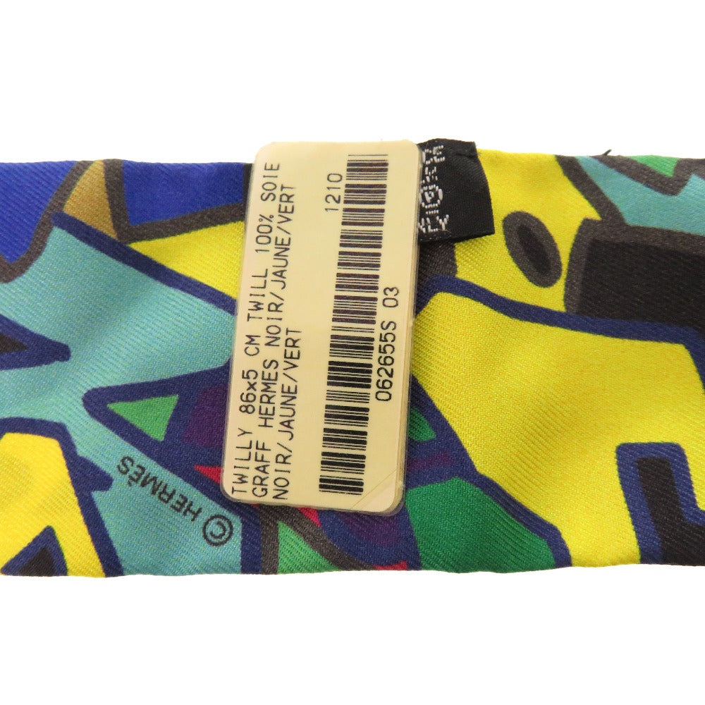 HERMES scarf silk yellow Twilly graffiti Women